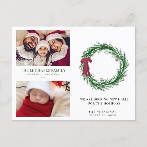 Rustic Pine Wreath 2 Photo Moving Announcement 