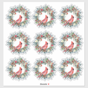 Rustic Pine Wreath Cardinal Christmas Gift Wrap Sticker