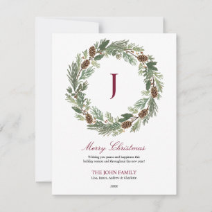 Rustic Pine Wreath Christmas Holiday Card