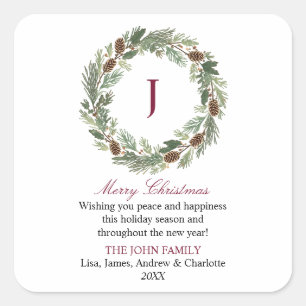 Rustic Pine Wreath Christmas Square Sticker