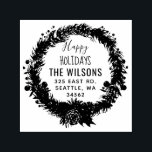 Rustic Pine Wreath Holidays Return Address Self-inking Stamp<br><div class="desc">Stylish Happy Holidays Custom Text Return Address Stamper Features Script Writing and wreath with pine cone ,  holly leaves and berries. Personalize with your name  / family name and return address.</div>
