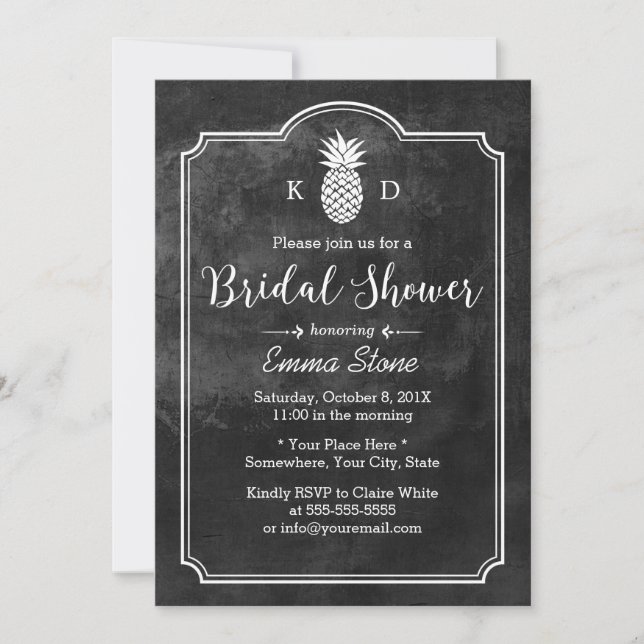 Rustic Pineapple Chalkboard Bridal Shower Invitation (Front)