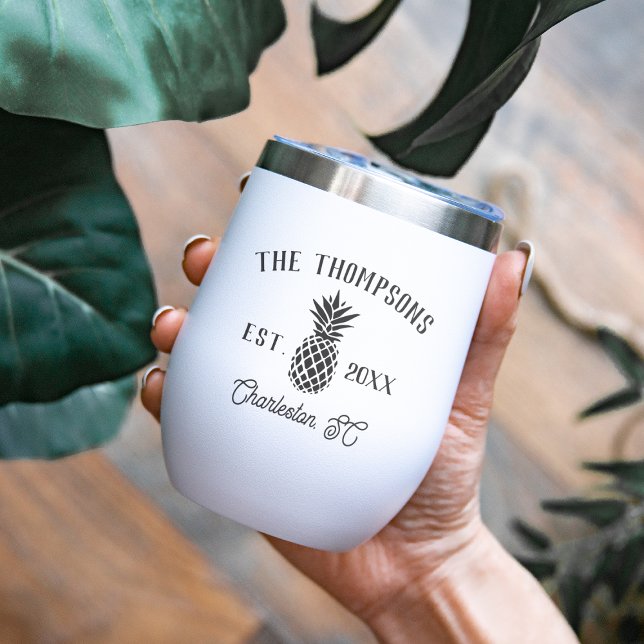 Rustic Pineapple Personalized Family Name Thermal Wine Tumbler (Creator Uploaded)