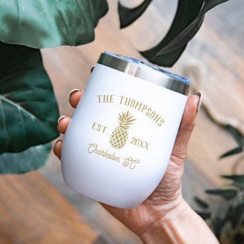 Rustic Pineapple Personalized Family Name Thermal Wine Tumbler