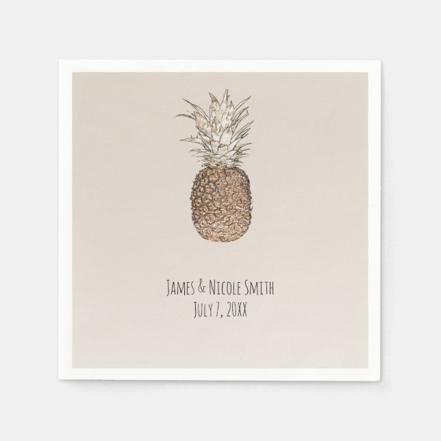 Rustic Pineapple Tropical Hawaiian Wedding Paper Napkins (Front)