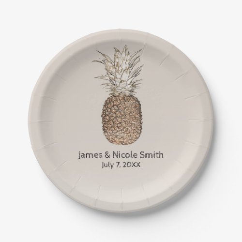 Rustic Pineapple Tropical Hawaiian Wedding Paper Plates