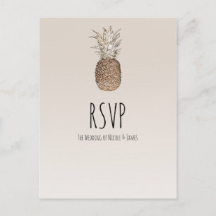 Rustic Pineapple Tropical Hawaiian Wedding RSVP Invitation Postcard
