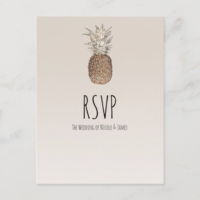 Rustic Pineapple Tropical Hawaiian Wedding RSVP Invitation Postcard (Front)