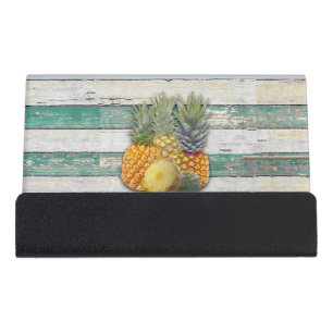 Rustic Pineapples (Teal) Desk Business Card Holder