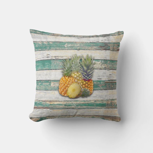 Rustic Pineapples (Teal) Throw Pillow (Front)