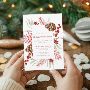 Rustic Pinecone & Berry Holiday Open House Invitation