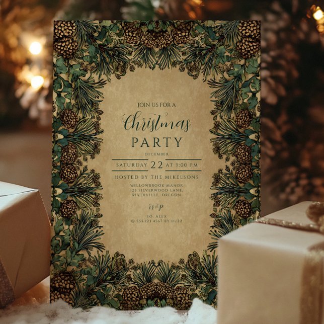 Rustic Pinecone Botanical Christmas Invitation (Creator Uploaded)