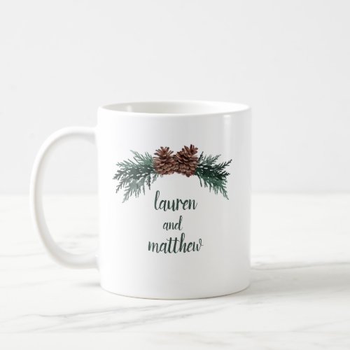 Rustic Pinecone Bough Newlywed Gift Coffee Mug