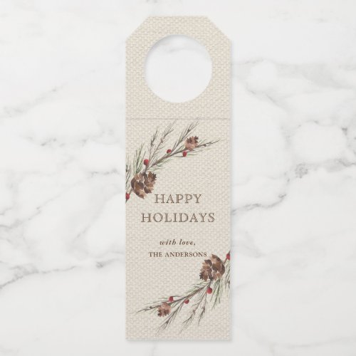 Rustic Pinecone Christmas Holiday Bottle Hanger Tag