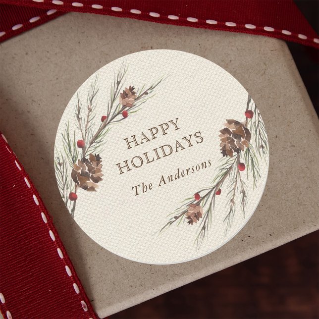 Rustic Pinecone Christmas Holiday Classic Round Sticker (Creator Uploaded)