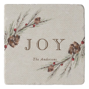 Rustic Pinecone Custom Text  Holiday Trivet