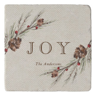 Rustic Pinecone Custom Text  Holiday Trivet
