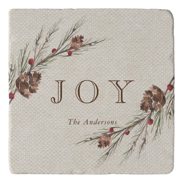 Rustic Pinecone Custom Text  Holiday Trivet (Front)