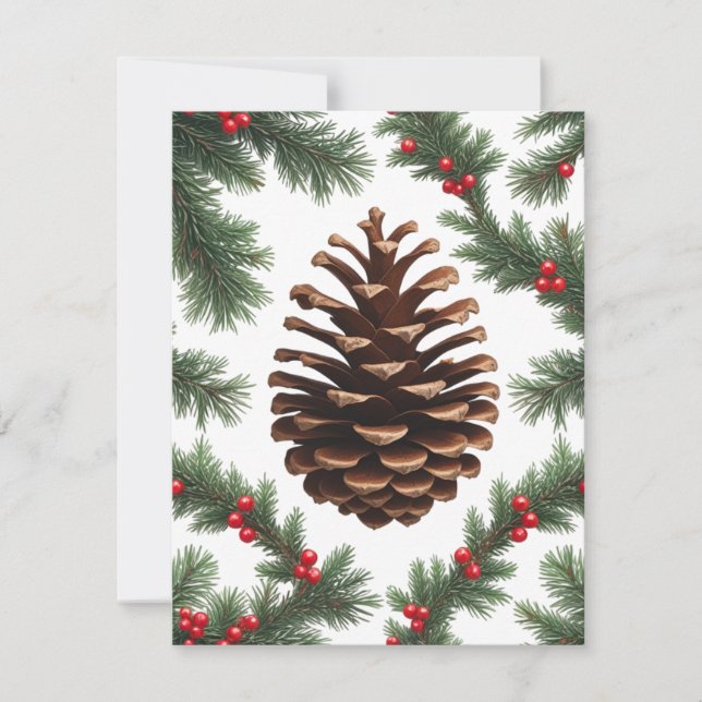 Rustic Pinecone Flat Holiday Card – Farmhouse Chri (Front)