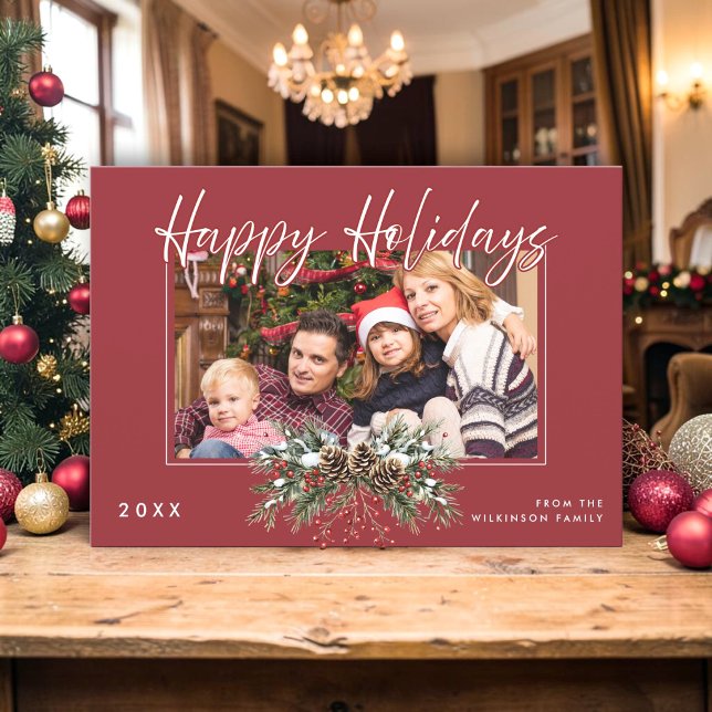 Rustic Pinecone Holiday Photo Christmas Card (Creator Uploaded)