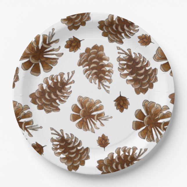 Rustic Pinecone Paper Plates (Front)