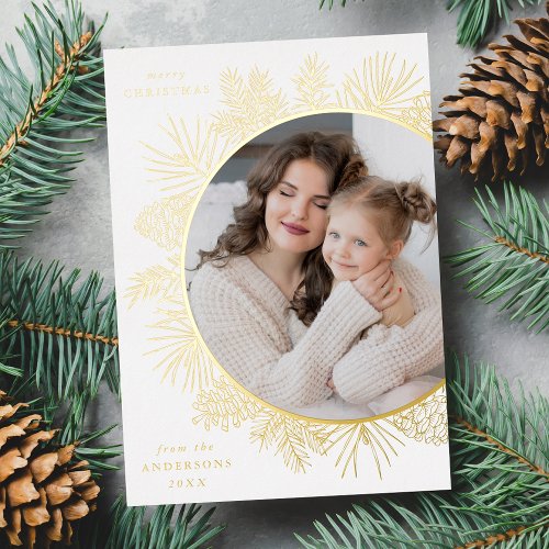 Rustic Pinecone Photo Foil Holiday Card