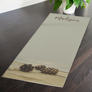 Rustic Pinecone Photo With Muted Sage Green &amp; Name Yoga Mat