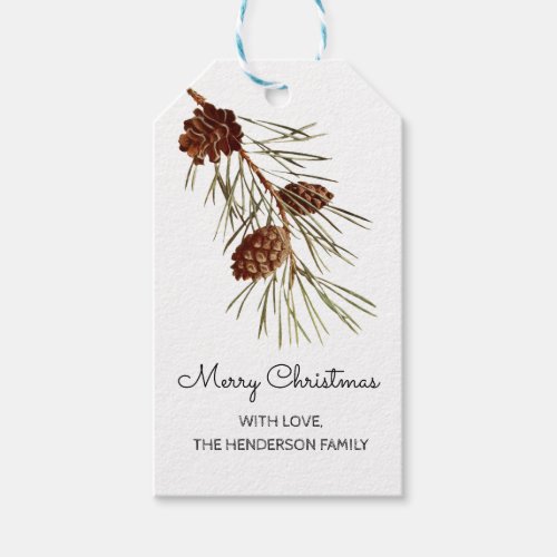 Rustic Pinecone Watercolor Merry Christmas Gift Tags