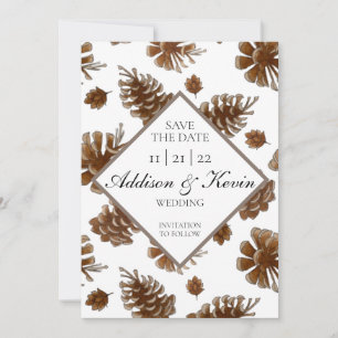 Rustic Pinecone Watercolor Save the Date Announcement