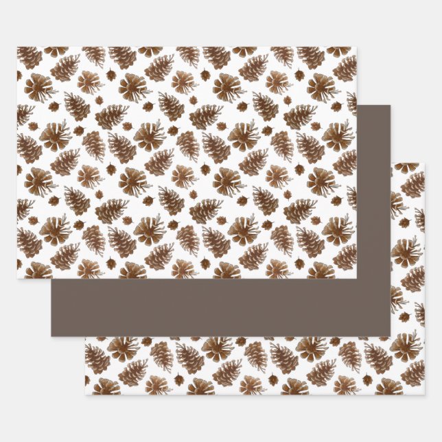 Rustic Pinecone Watercolor Wrapping Paper Sheets (Set)