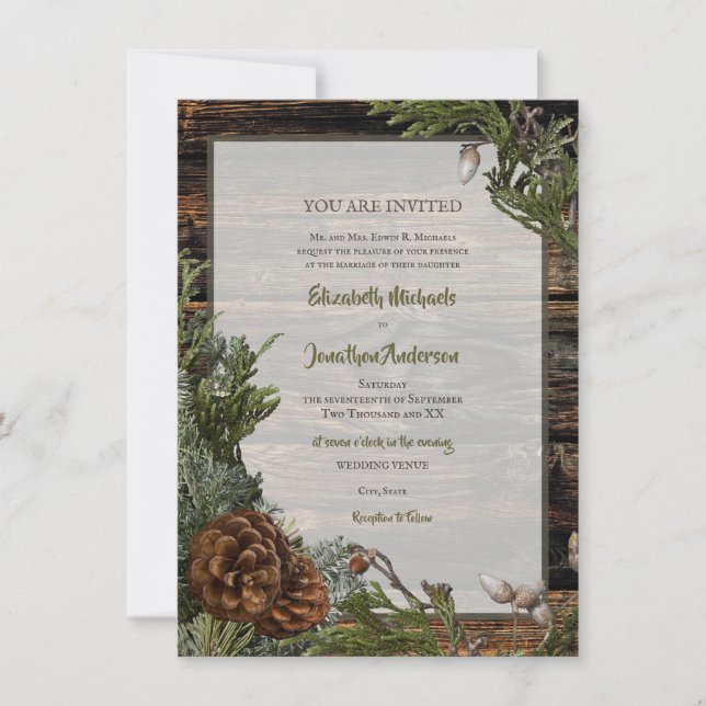 Rustic Pinecone Winter Wedding Invitation (Front)