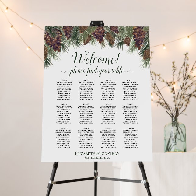 Rustic Pinecones 12 Table Wedding Seating Chart Foam Board (In Situ (Stand))