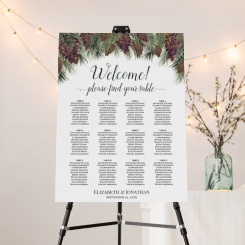 Rustic Pinecones 12 Table Wedding Seating Chart Foam Board