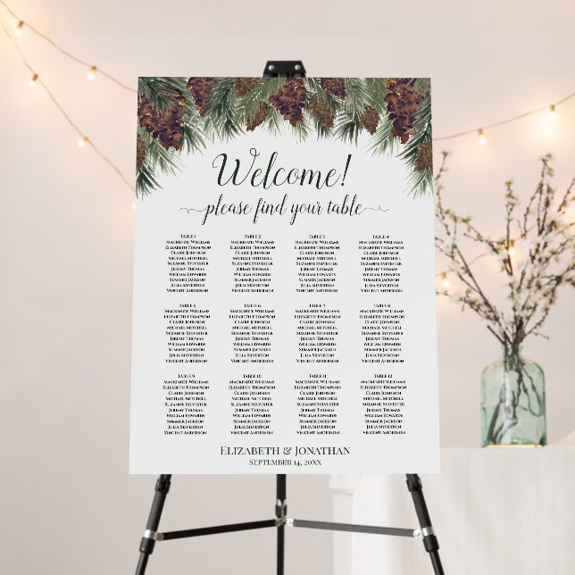 Rustic Pinecones 12 Table Wedding Seating Chart Foam Board (In Situ (Stand))