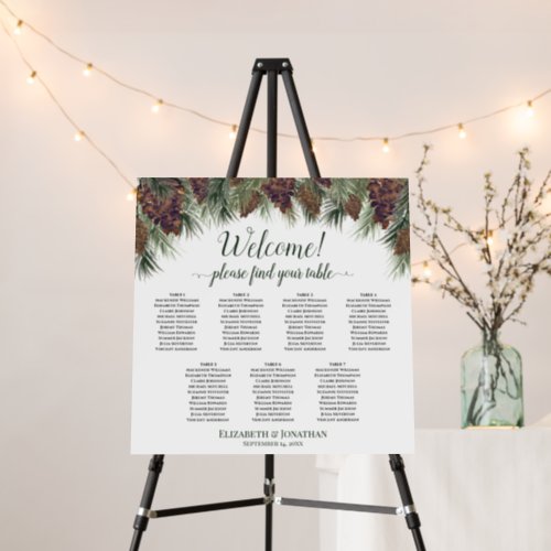 Rustic Pinecones 7 Table Wedding Seating Chart Foam Board