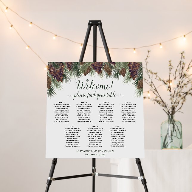 Rustic Pinecones 7 Table Wedding Seating Chart Foam Board (In Situ (Stand))