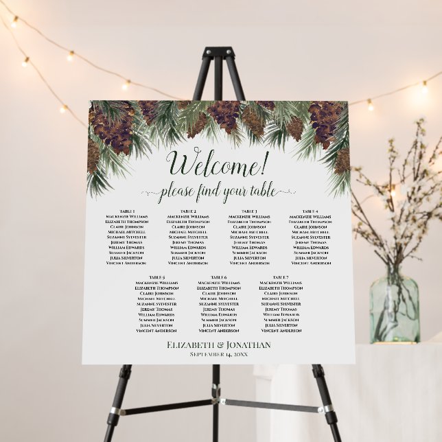 Rustic Pinecones 7 Table Wedding Seating Chart Foam Board (In Situ (Stand))