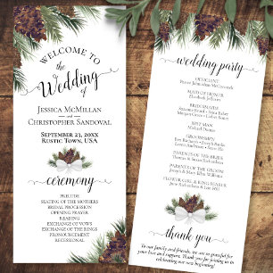 Rustic Pinecones and Pine Branches Elegant Wedding Program