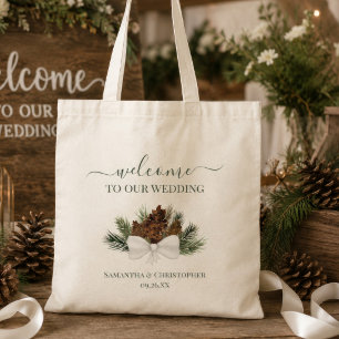 Rustic Pinecones Bouquet Elegant Wedding Welcome Tote Bag
