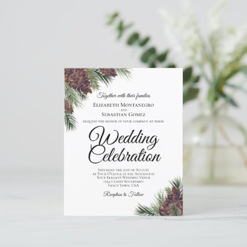 Rustic Pinecones BUDGET Wedding Invitation