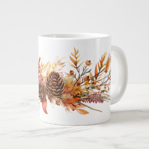 Rustic Pinecones & Fiery Autumn Leaves Giant Coffee Mug