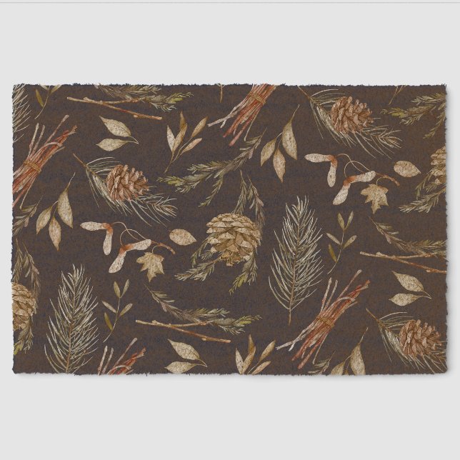 Rustic Pinecones & Greenery Fiber Doormat (Front)