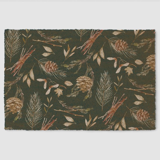Rustic Pinecones & Greenery Fiber Doormat (Front)