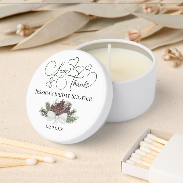 Rustic Pinecones Love & Thanks Bridal Shower Mini Candle Favors (Insitu)