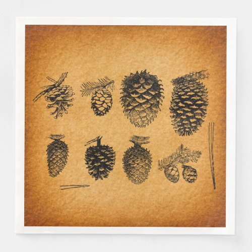 Rustic Pinecones Pine Cone Artwork Antique Design Paper Dinner Napkins