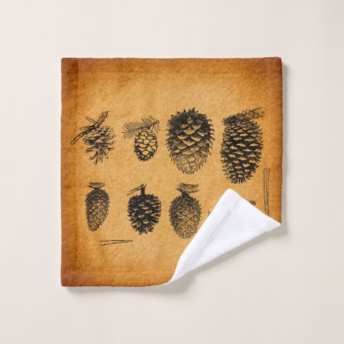 Rustic Pinecones Pine Cone Artwork Antique Design Wash Cloth