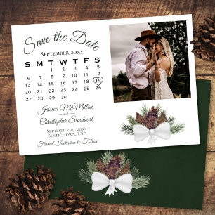 Rustic Pinecones Wedding Calendar & Photo Save The Date