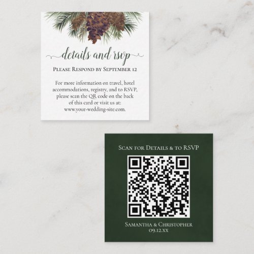 Rustic Pinecones Wedding Details & RSVP QR Code Enclosure Card