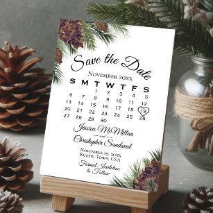 Rustic Pinecones Winter Greenery Calendar Wedding Save The Date