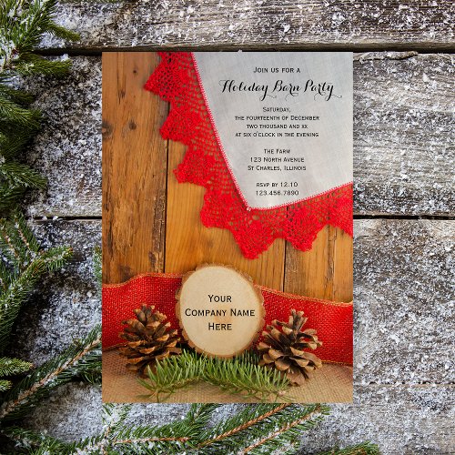 Rustic Pines and Barn Wood Company Christmas Party Invitation
